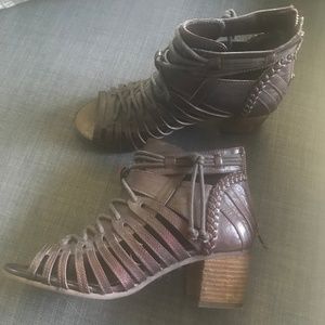 Brown Stacked Heel Open Toed Shoes Size 6